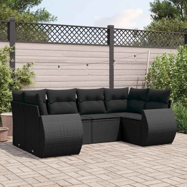 vidaXL sofasæt til haven 6 dele med hynder polyrattan sort