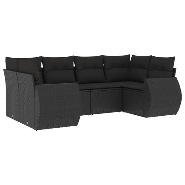 vidaXL sofasæt til haven 6 dele med hynder polyrattan sort