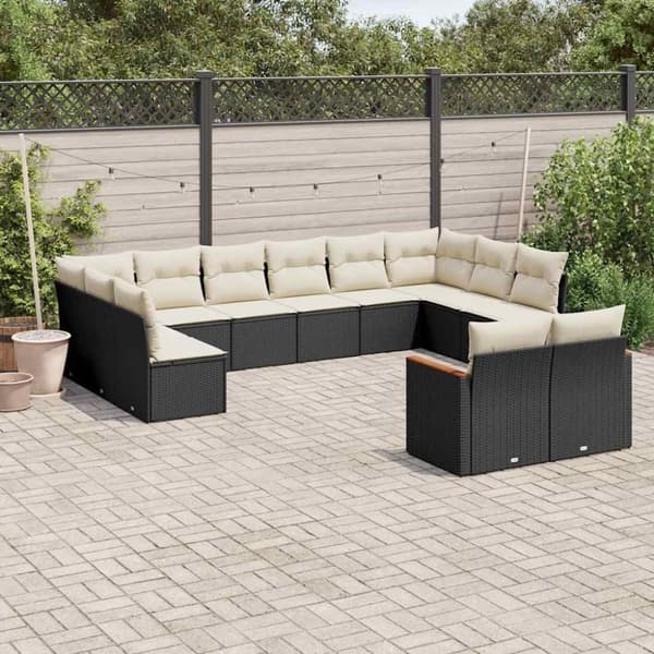vidaXL sofasæt til haven 12 dele med hynder polyrattan sort
