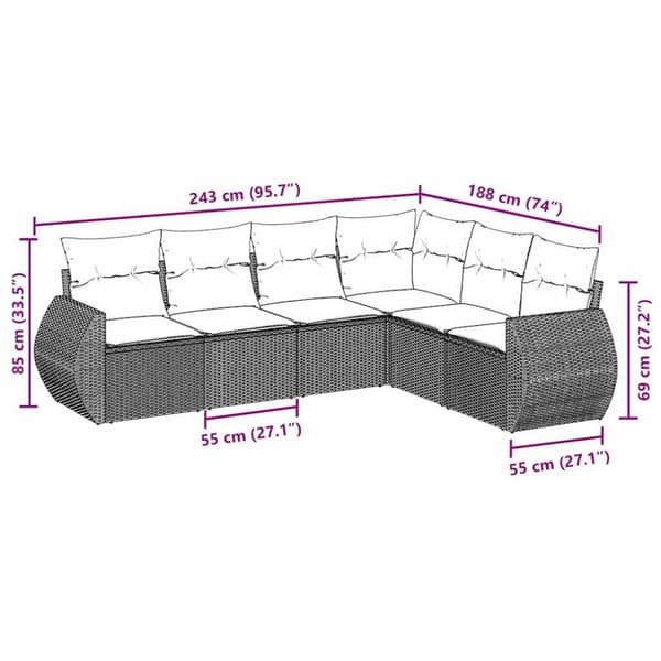 vidaXL sofasæt til haven 6 dele med hynder polyrattan sort
