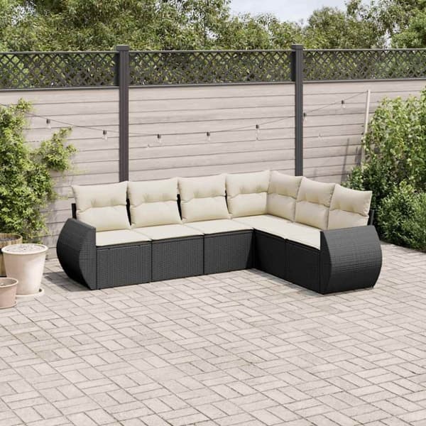 vidaXL sofasæt til haven 6 dele med hynder polyrattan sort