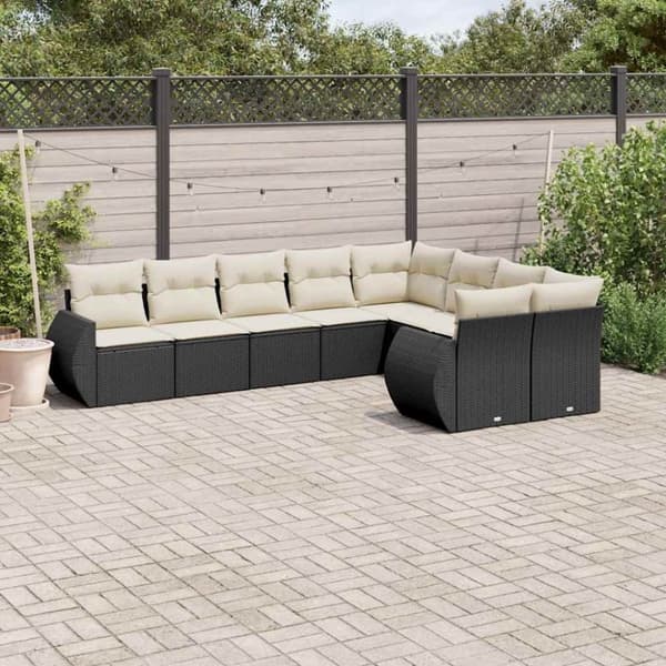 vidaXL sofasæt til haven 9 dele med hynder polyrattan sort