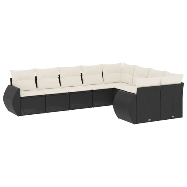 vidaXL sofasæt til haven 9 dele med hynder polyrattan sort