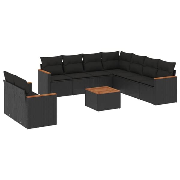 vidaXL sofasæt til haven 10 dele med hynder polyrattan sort