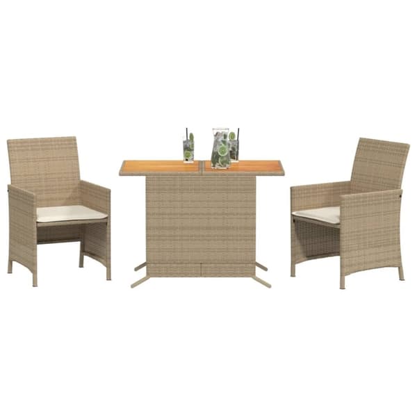vidaXL bistrosæt til haven 3 dele med hynder polyrattan beige