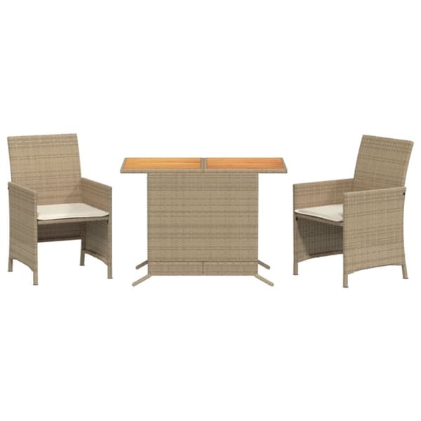 vidaXL bistrosæt til haven 3 dele med hynder polyrattan beige