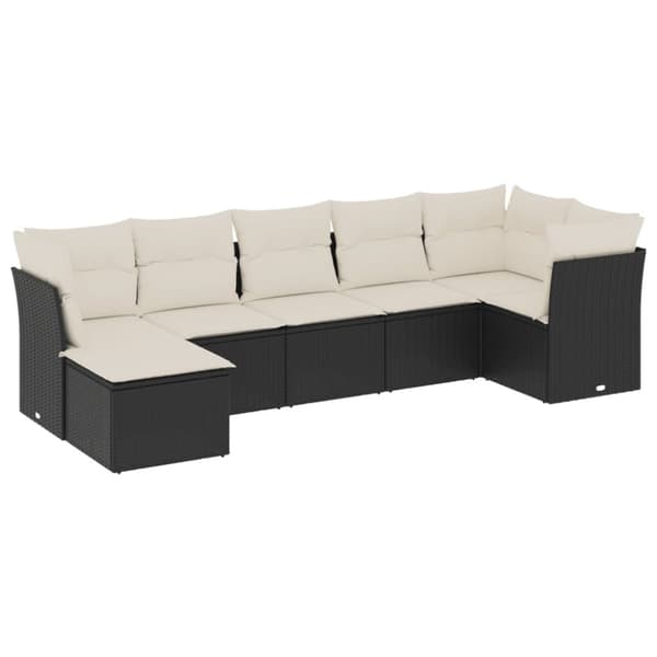 vidaXL sofasæt til haven 7 dele med hynder polyrattan sort