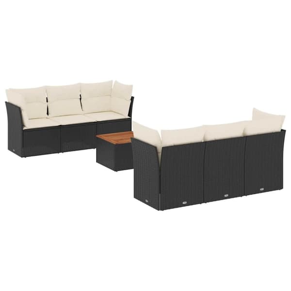 vidaXL sofasæt til haven 7 dele med hynder polyrattan sort