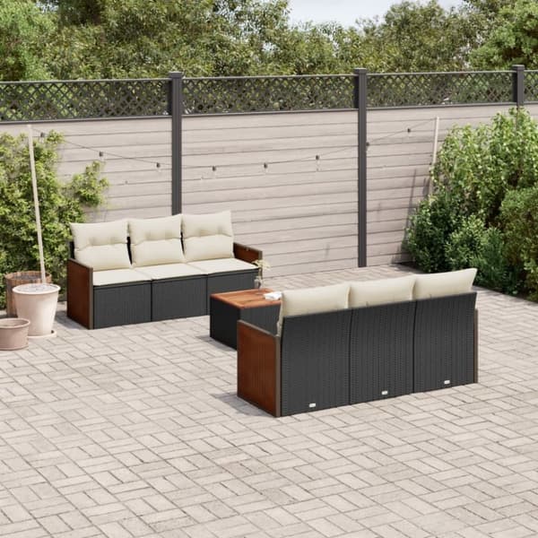 vidaXL sofasæt til haven 7 dele med hynder polyrattan sort