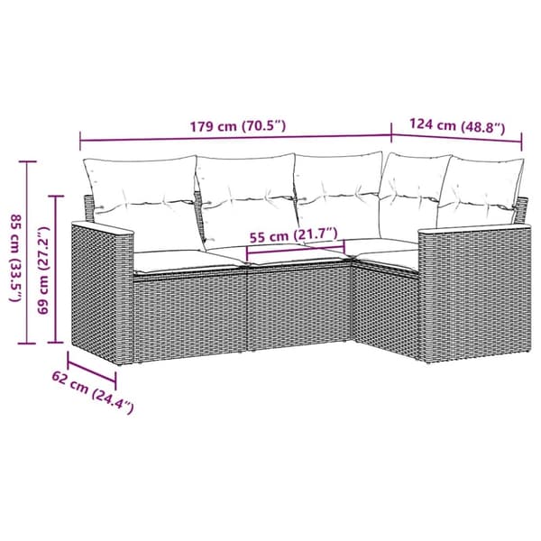 vidaXL sofasæt til haven 4 dele med hynder polyrattan sort