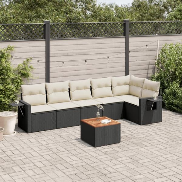 vidaXL sofasæt til haven 7 dele med hynder polyrattan sort
