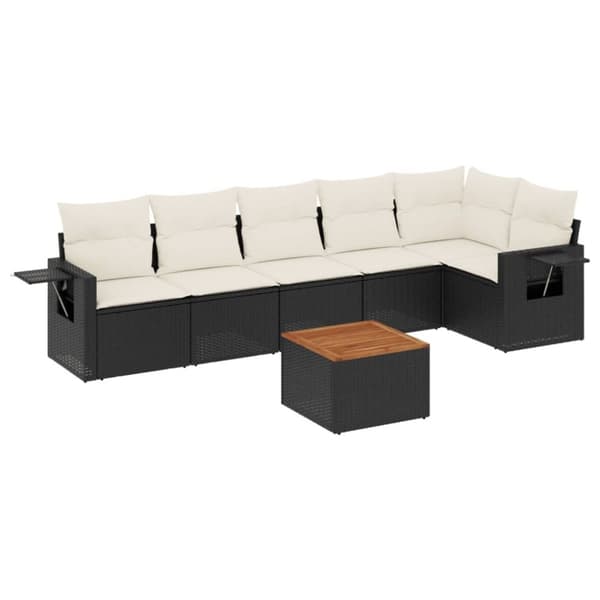 vidaXL sofasæt til haven 7 dele med hynder polyrattan sort