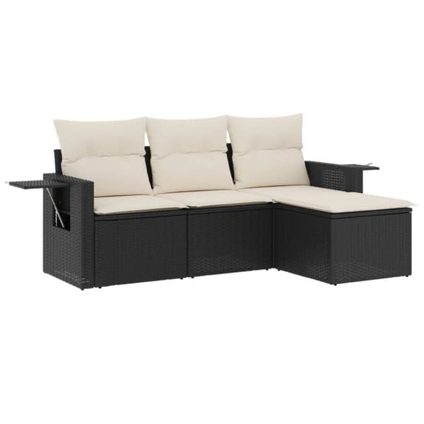 vidaXL sofasæt til haven 4 dele med hynder polyrattan sort