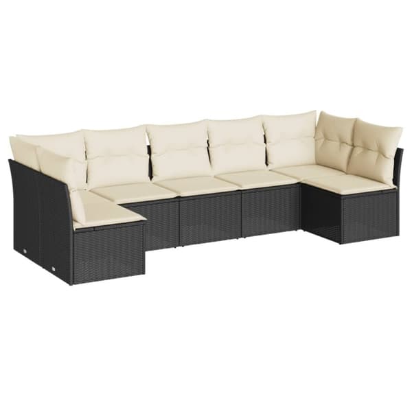 vidaXL sofasæt til haven 7 dele med hynder polyrattan sort