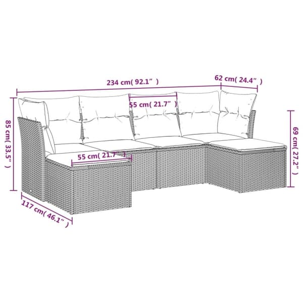 vidaXL sofasæt til haven 6 dele med hynder polyrattan sort