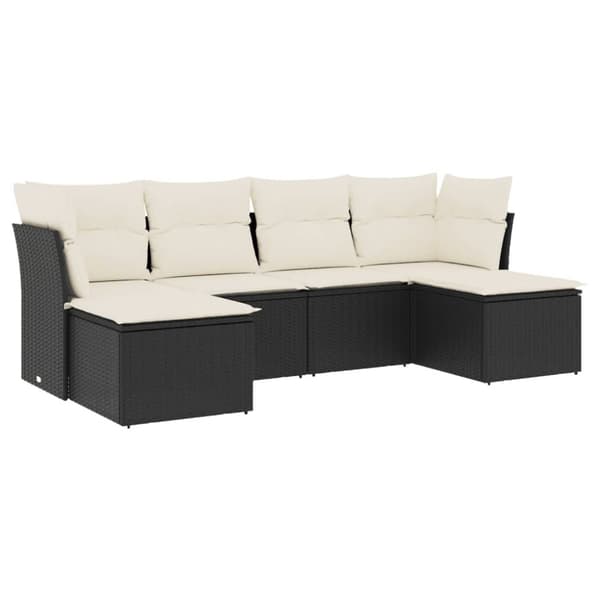 vidaXL sofasæt til haven 6 dele med hynder polyrattan sort
