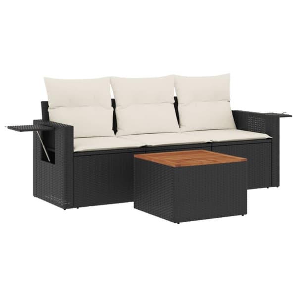 vidaXL sofasæt til haven 4 dele med hynder polyrattan sort
