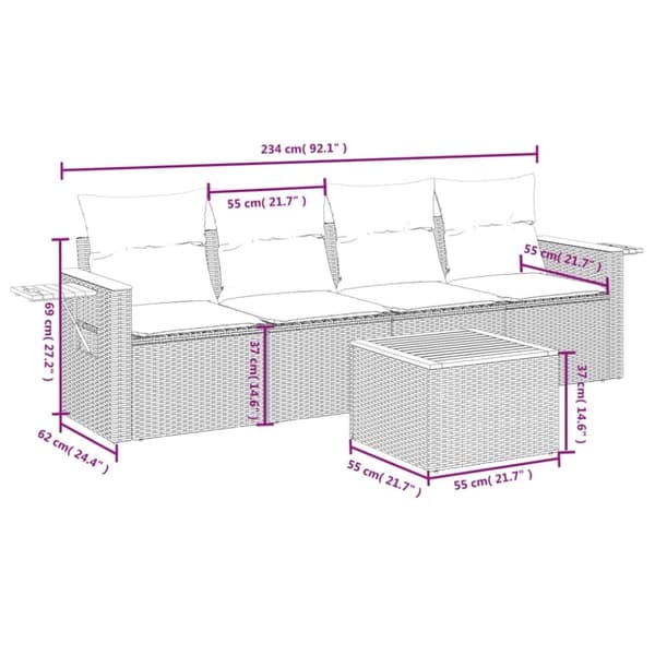 vidaXL sofasæt til haven 5 dele med hynder polyrattan sort