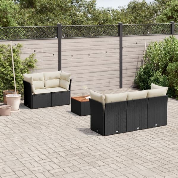 vidaXL Loungegrupp med dynor 6 delar svart konstrotting
