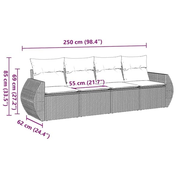 vidaXL sofasæt til haven 4 dele med hynder polyrattan sort
