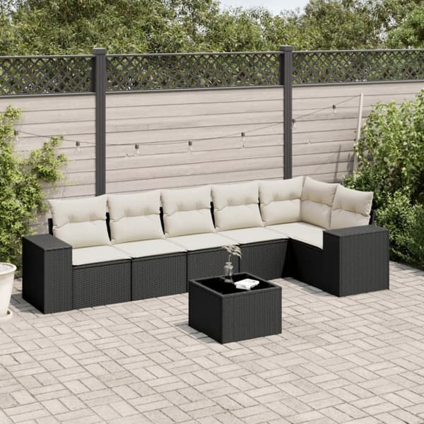vidaXL sofasæt til haven 7 dele med hynder polyrattan sort