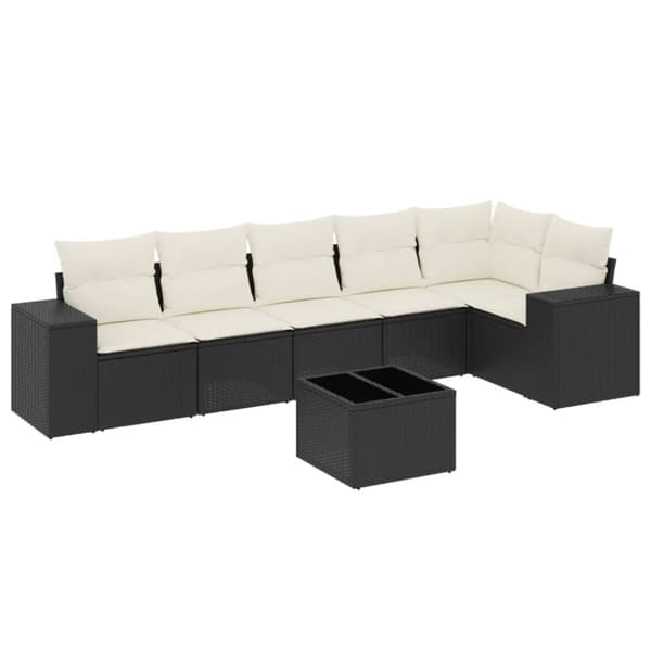 vidaXL sofasæt til haven 7 dele med hynder polyrattan sort