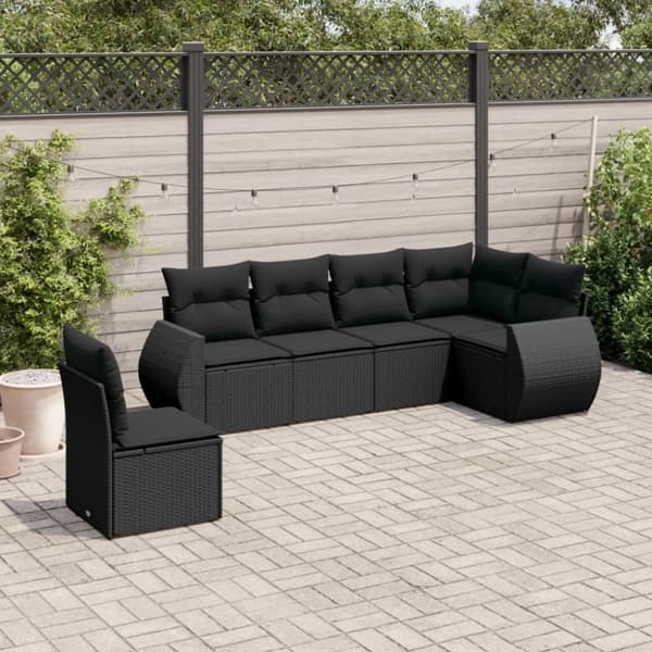 vidaXL sofasæt til haven 6 dele med hynder polyrattan sort