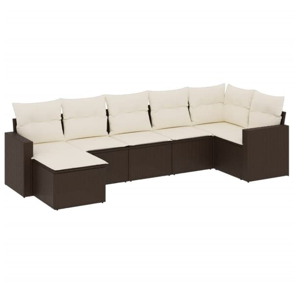 vidaXL sofasæt til haven 7 dele med hynder polyrattan brun