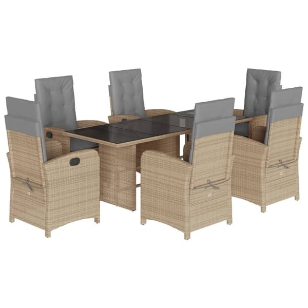 vidaXL spisebordssæt til haven 7 dele med hynder polyrattan beige