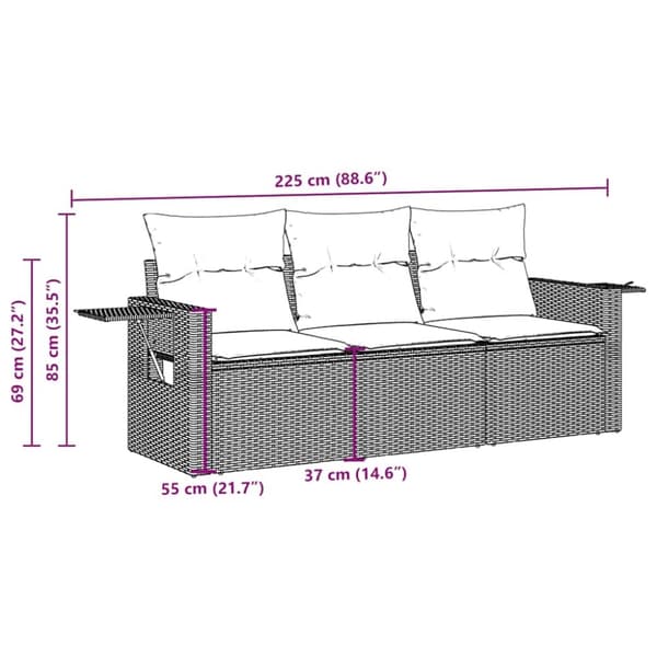 vidaXL sofasæt til haven 3 dele med hynder polyrattan brun