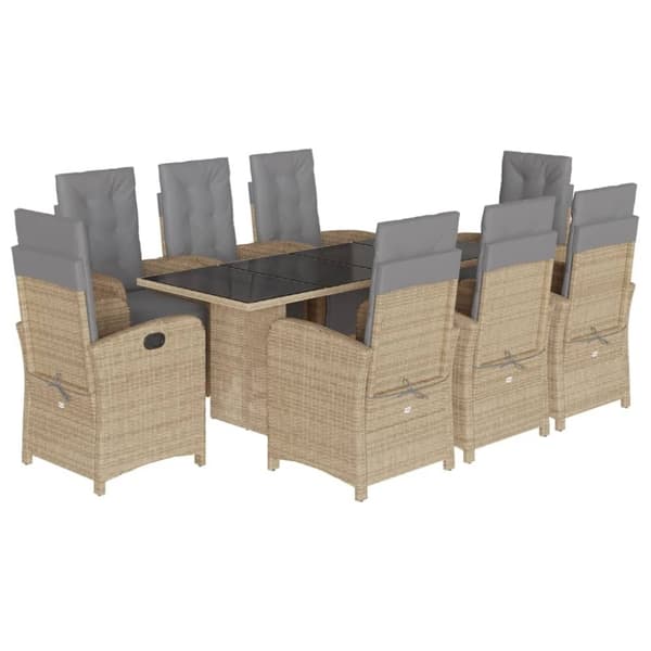 vidaXL Hagespisegruppe med puter 9 deler polyrotting beige