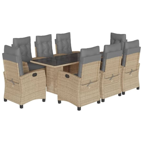 vidaXL spisebordssæt til haven 9 dele med hynder polyrattan beige