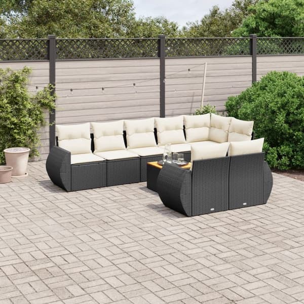 vidaXL sofasæt til haven 9 dele med hynder polyrattan sort