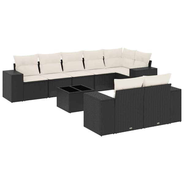 vidaXL sofasæt til haven 9 dele med hynder polyrattan sort