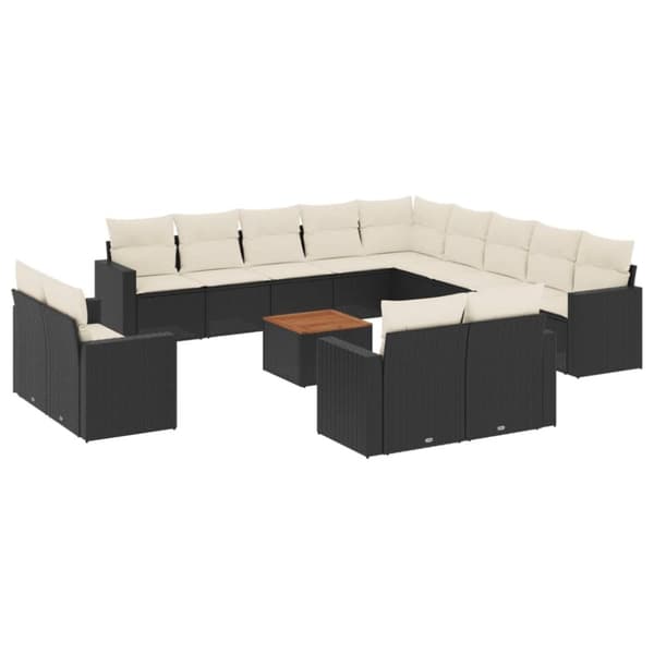 vidaXL sofasæt til haven 14 dele med hynder polyrattan sort