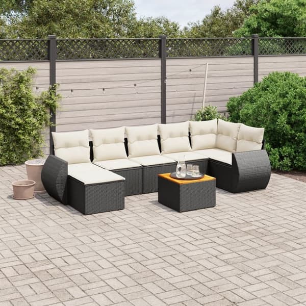 vidaXL sofasæt til haven 8 dele med hynder polyrattan sort