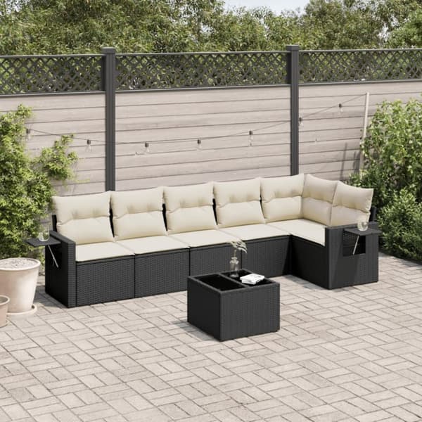 vidaXL sofasæt til haven 7 dele med hynder polyrattan sort