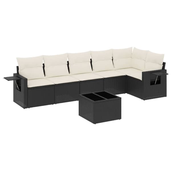 vidaXL sofasæt til haven 7 dele med hynder polyrattan sort