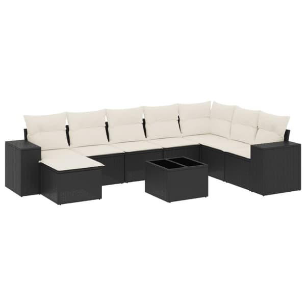 vidaXL sofasæt til haven 9 dele med hynder polyrattan sort