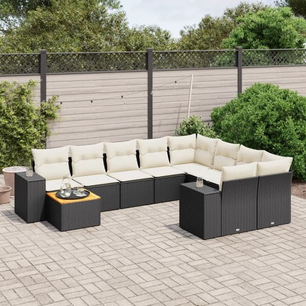 vidaXL sofasæt til haven 10 dele med hynder polyrattan sort