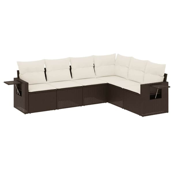 vidaXL sofasæt til haven 6 dele med hynder polyrattan brun