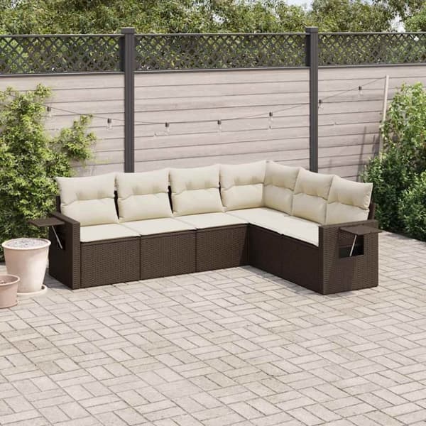 vidaXL sofasæt til haven 6 dele med hynder polyrattan brun