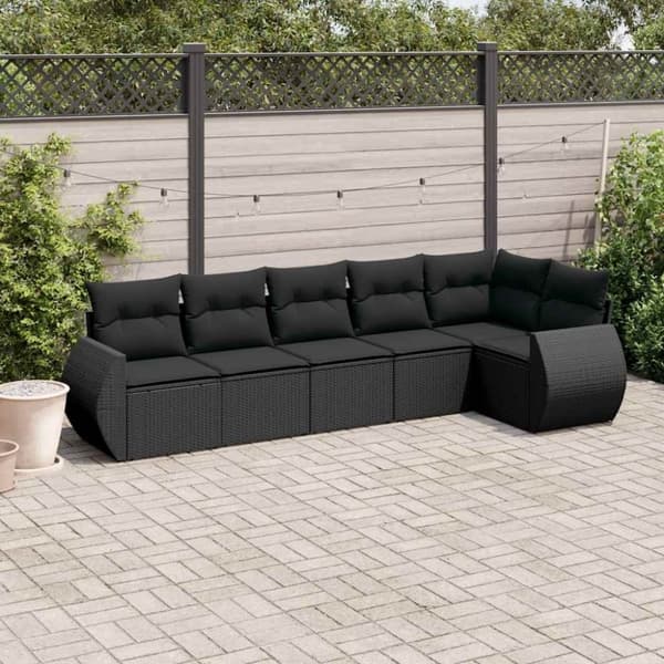 vidaXL sofasæt til haven 6 dele med hynder polyrattan sort