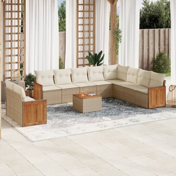 vidaXL sofasæt til haven 11 dele med hynder polyrattan beige