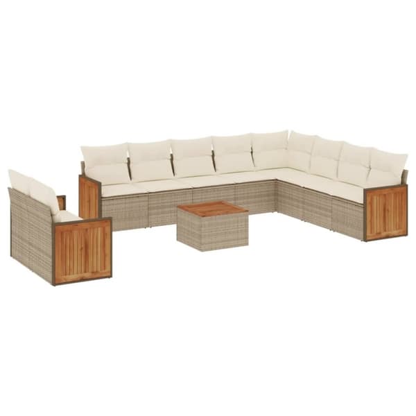 vidaXL sofasæt til haven 11 dele med hynder polyrattan beige