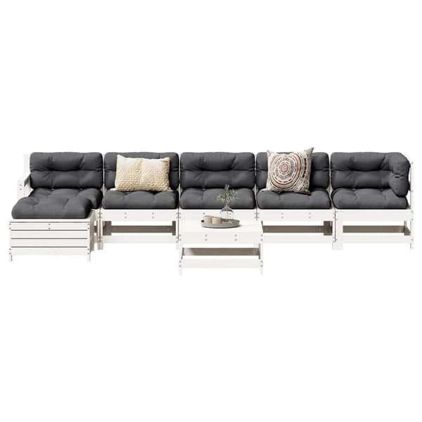 vidaXL Hagesofagruppe 7 deler hvit heltre furu