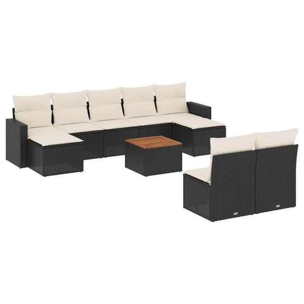 vidaXL sofasæt til haven 10 dele med hynder polyrattan sort