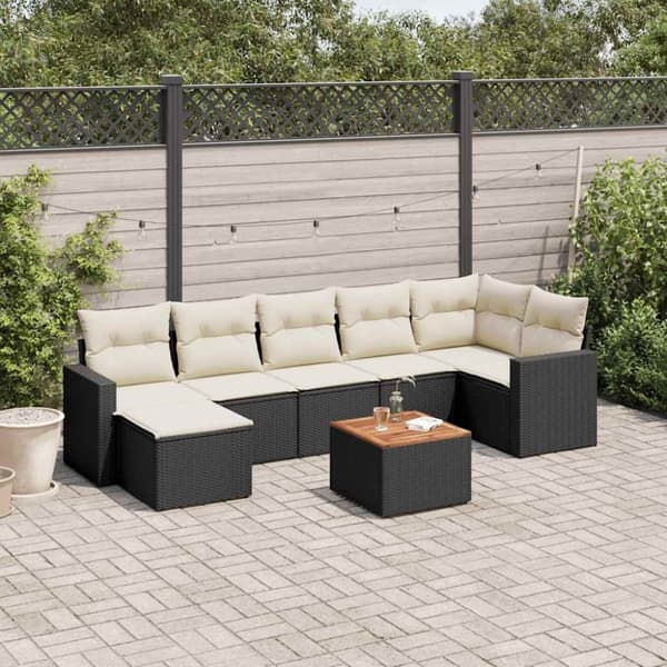 vidaXL sofasæt til haven 8 dele med hynder polyrattan sort