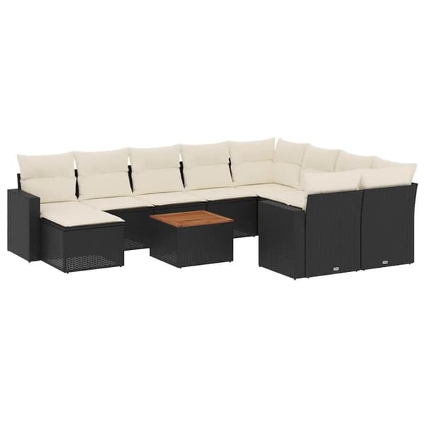vidaXL sofasæt til haven 11 dele med hynder polyrattan sort