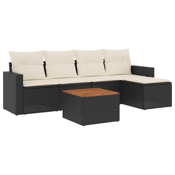 vidaXL sofasæt til haven 6 dele med hynder polyrattan sort